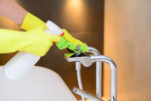 Cleaner working in a Battersea flat near the river