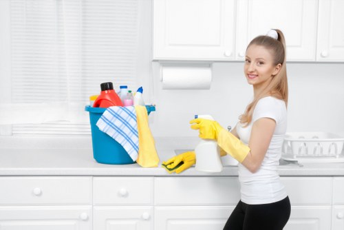 Professional cleaners carrying out end of tenancy cleaning in a Battersea flat